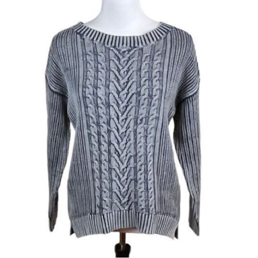 PBJ Blues Women's Denim Style Knit Sweater with Back Exposed Zipper, Size M, New
